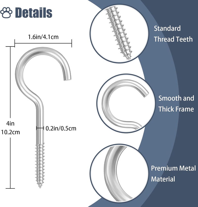 Dpyrrhic 4 Inch Large Heavy Duty Screw Hooks, 20 Pcs Metal Ceiling Hooks for Hanging Plants Indoor and Outdoor Use - Image 2